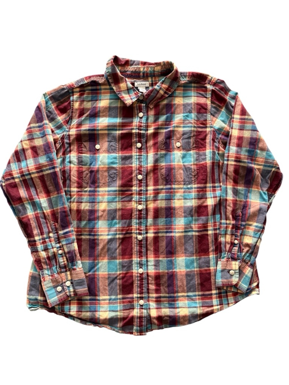 LL Bean Plaid Multicolour Long-Sleeve Oxford Button Up Dress Shirt Boys Large